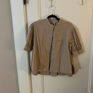 Mango tan puff sleeve button down